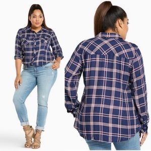 Torrid Plaid Camp Shirt, Size 1